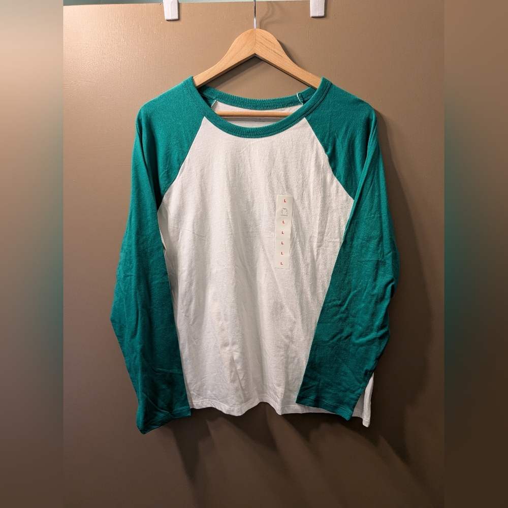 Old Navy White Shirt with Teal Crew Neck